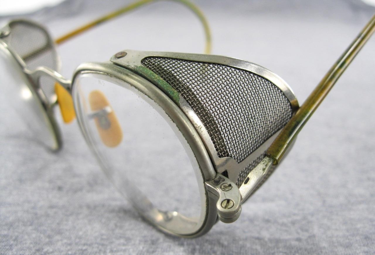 Vintage Pioneer Safety Glasses Wire Biker Motorcycle Steampunk w/ Metal Case