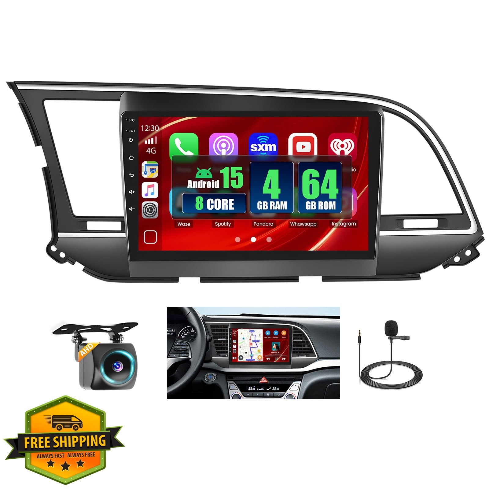 Fuluku 9” Android Car Stereo Hyundai Elantra 2015-2018 4+64GB