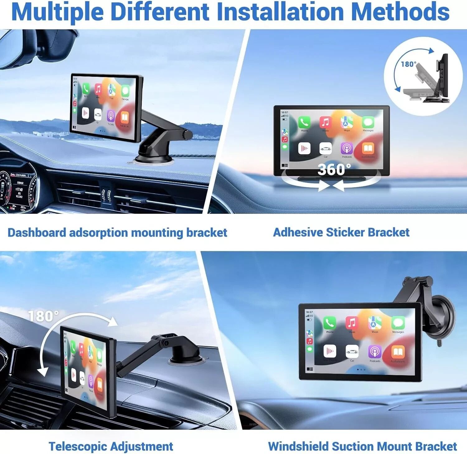 Wireless Carplay Touchscreen 4K Dash Cam, 9″ Portable Apple Carplay Android Auto