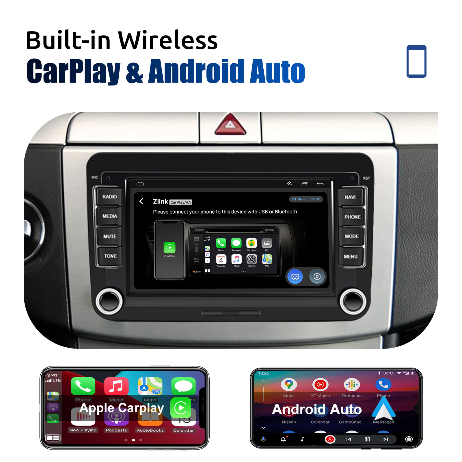 7″ Fit Apple Carplay Car Stereo Radio Android 13 GPS MP5 Player For VW GOLF MK5