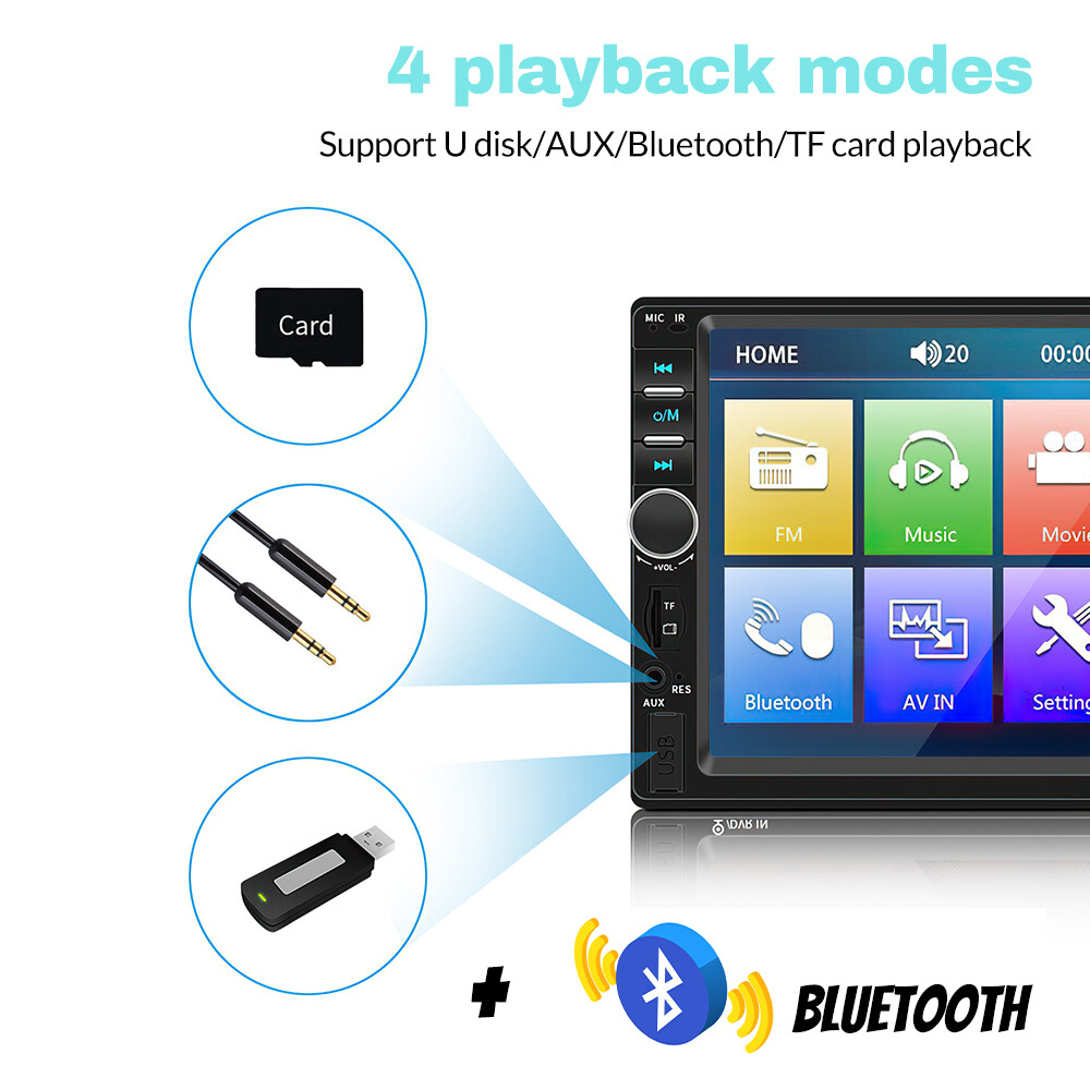 7″ 2Din Touch Screen Stereo Bluetooth FM Radio Car MP5 Player with Rear Camera
