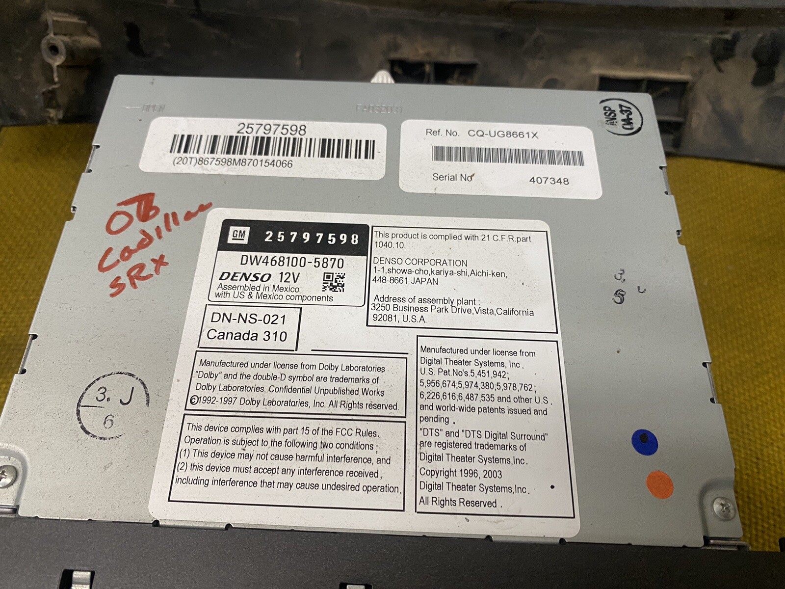 07 08 Cadillac SRX AM FM CD navigation DVD radio receiver OEM 25797598