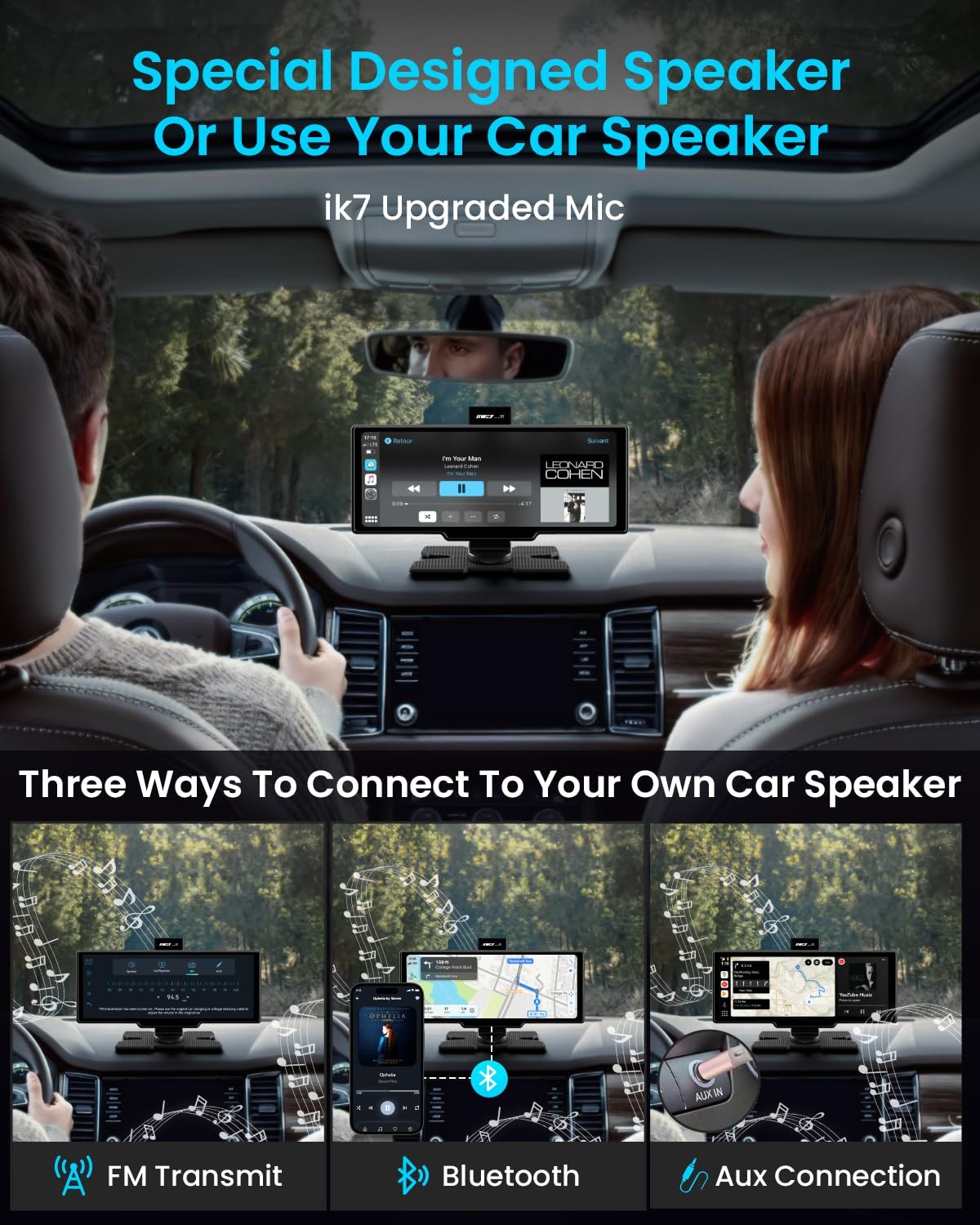 Portable Apple Carplay Screen, 10’’ Car Stereo Wireless Car Play & Android