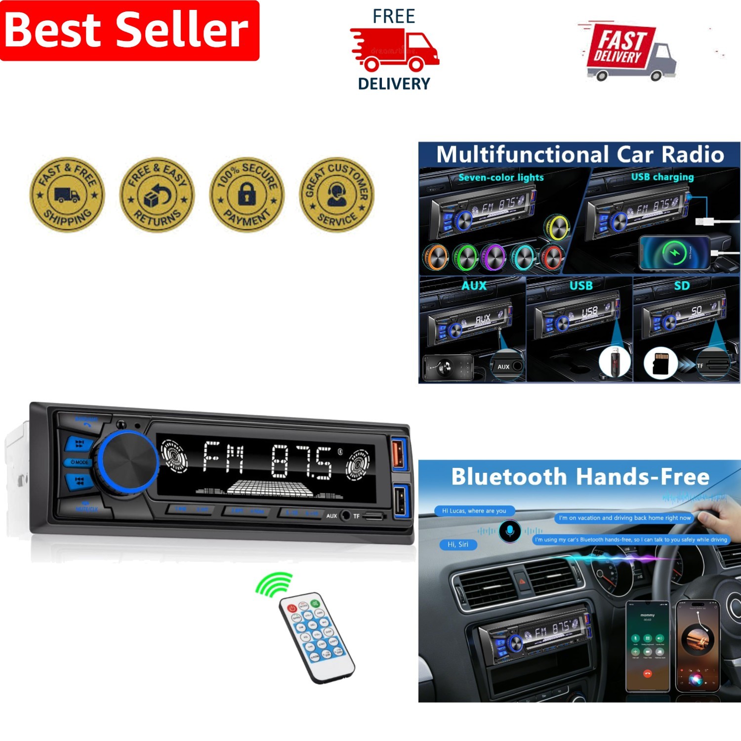 Elegant Bluetooth Car Radio – Dual USB, FM/MP3, and Push to Talk Functionality