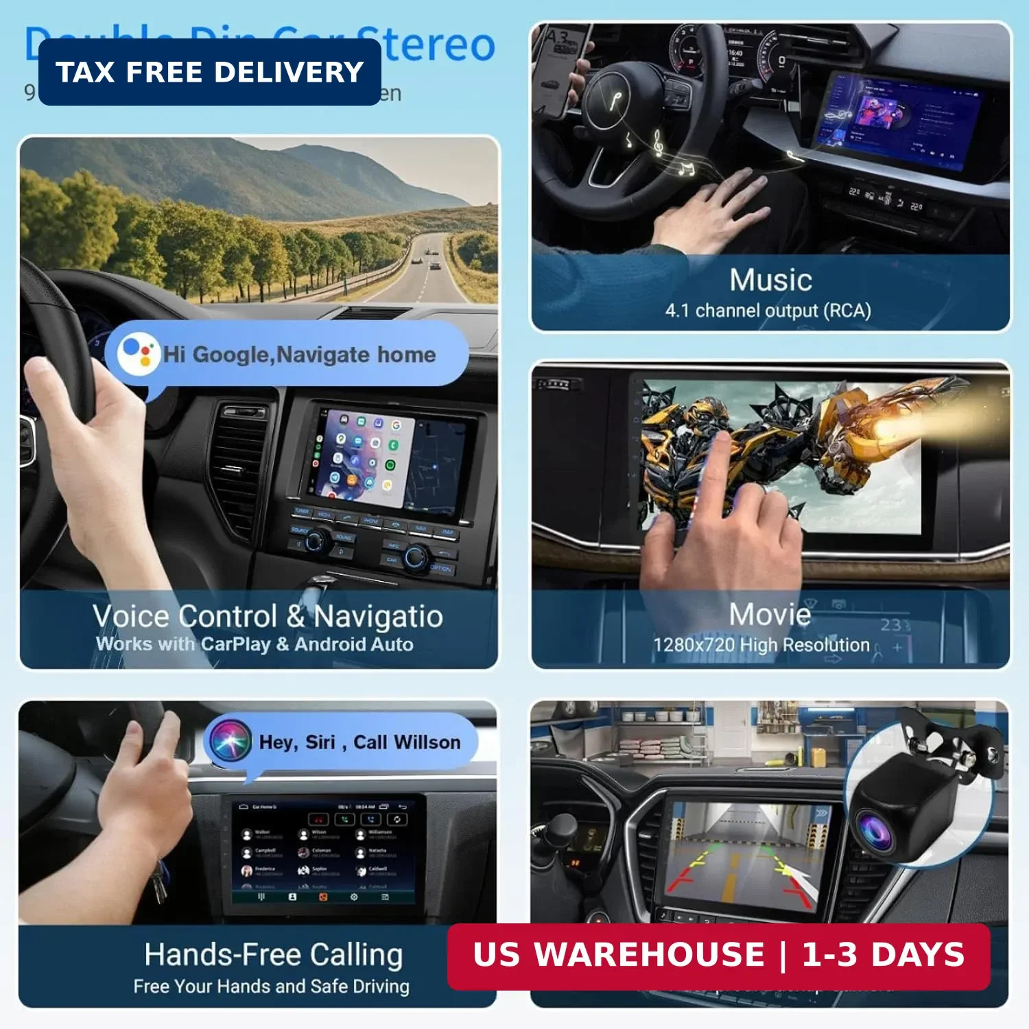 Haudio Double Din Android 13 Car Stereo Receiver – 10.1″ Universal HD Touchscree