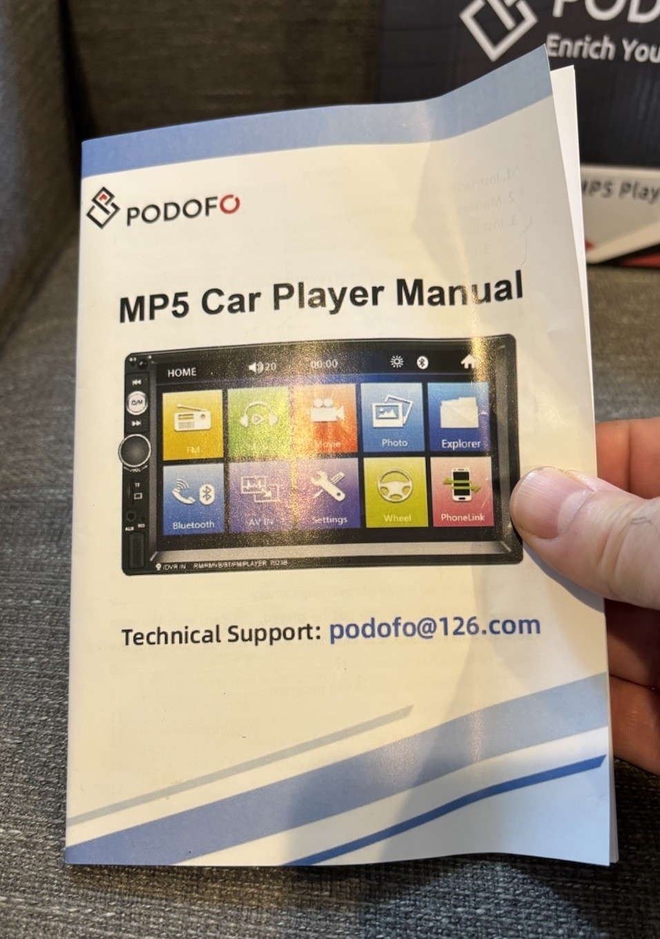 Podofo Car MP5 Player Black 7″ Touch Screen Rear View Camera Input W/ Manual