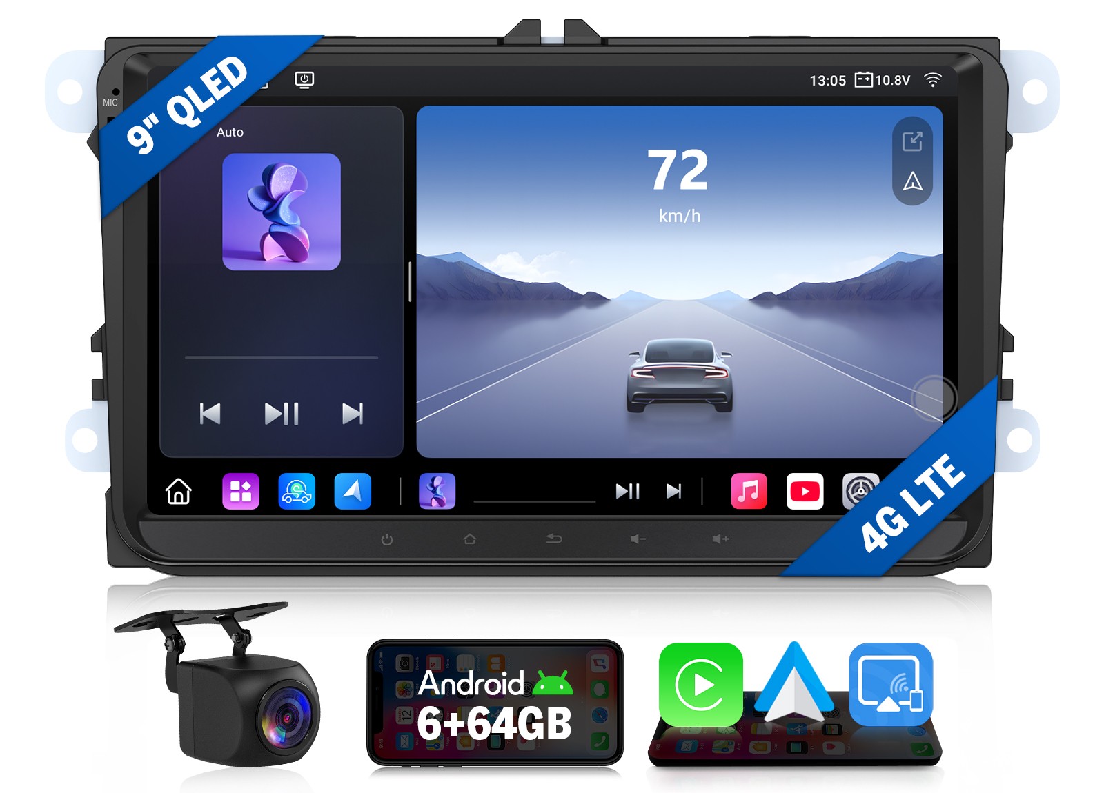 9″ QLED 6+64G Android 13 for VW Tiguan MK1 2009-2015 Car Stereo Wireless CarPlay