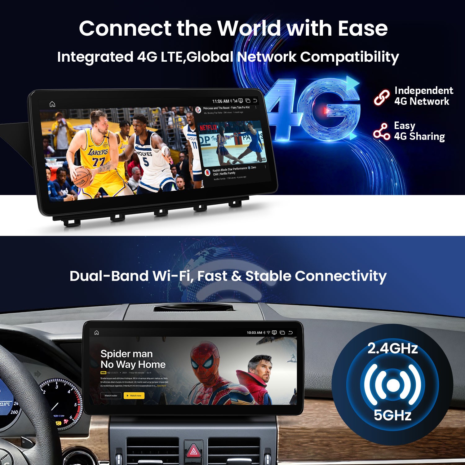 Qualcomm 662 Android 14 for Mercedes GLK X204 12.3″ 2K Screen 8GB 128GB 4G Wi-Fi