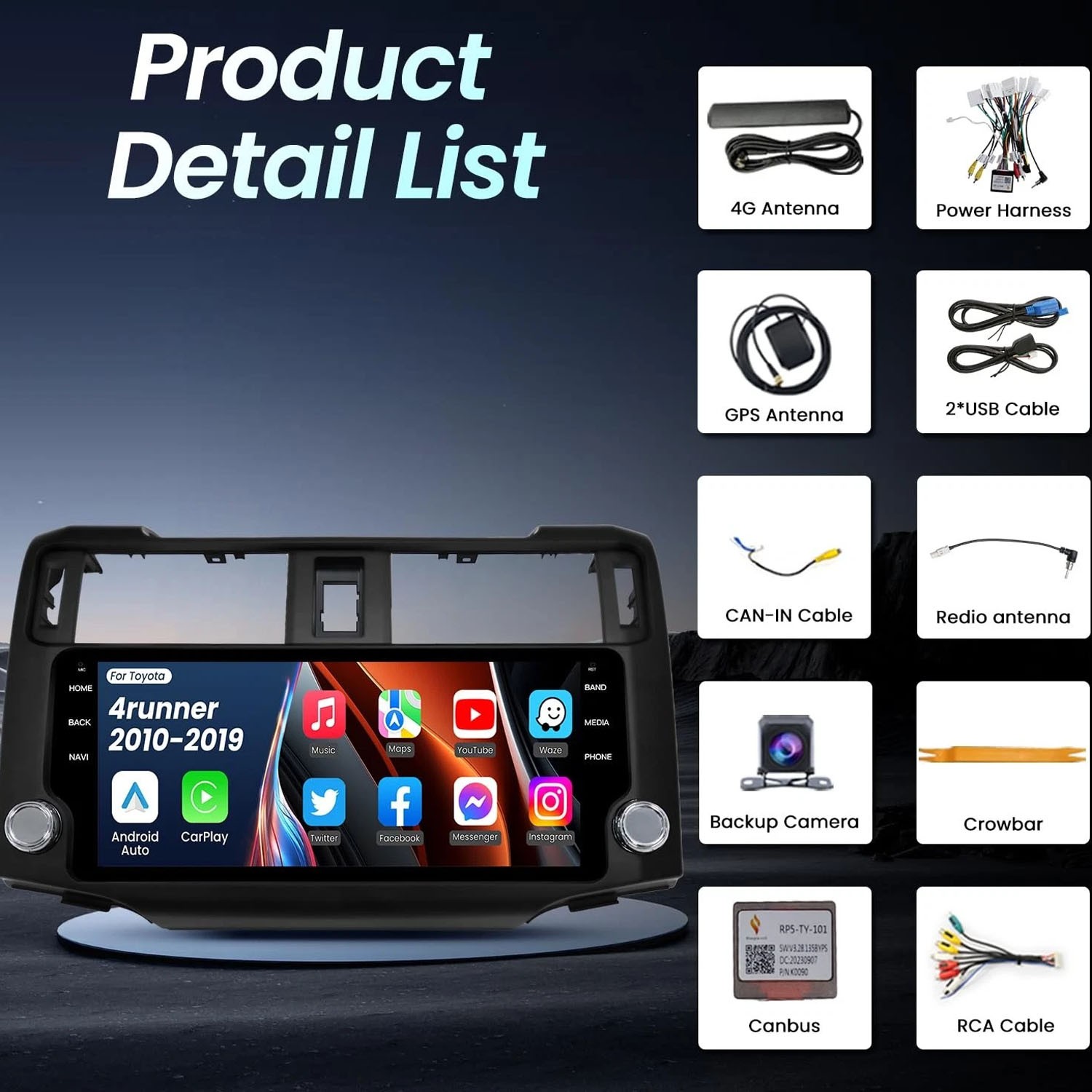 10.33″ Stereo Radio For Toyota 4runner 2009-2019 Android Apple Carplay 6+128GB