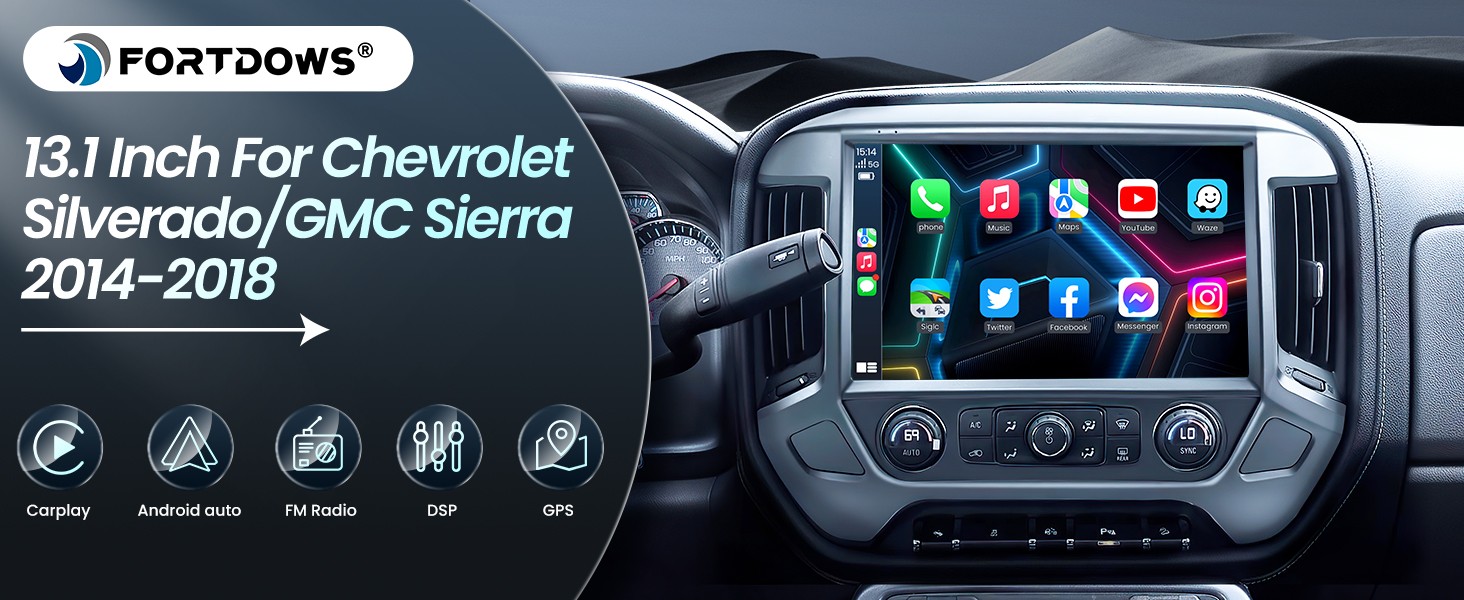 13.1inch Car Stereo Radio for Silverado & GMC Sierra 2014-2018 Android 13 4+64GB