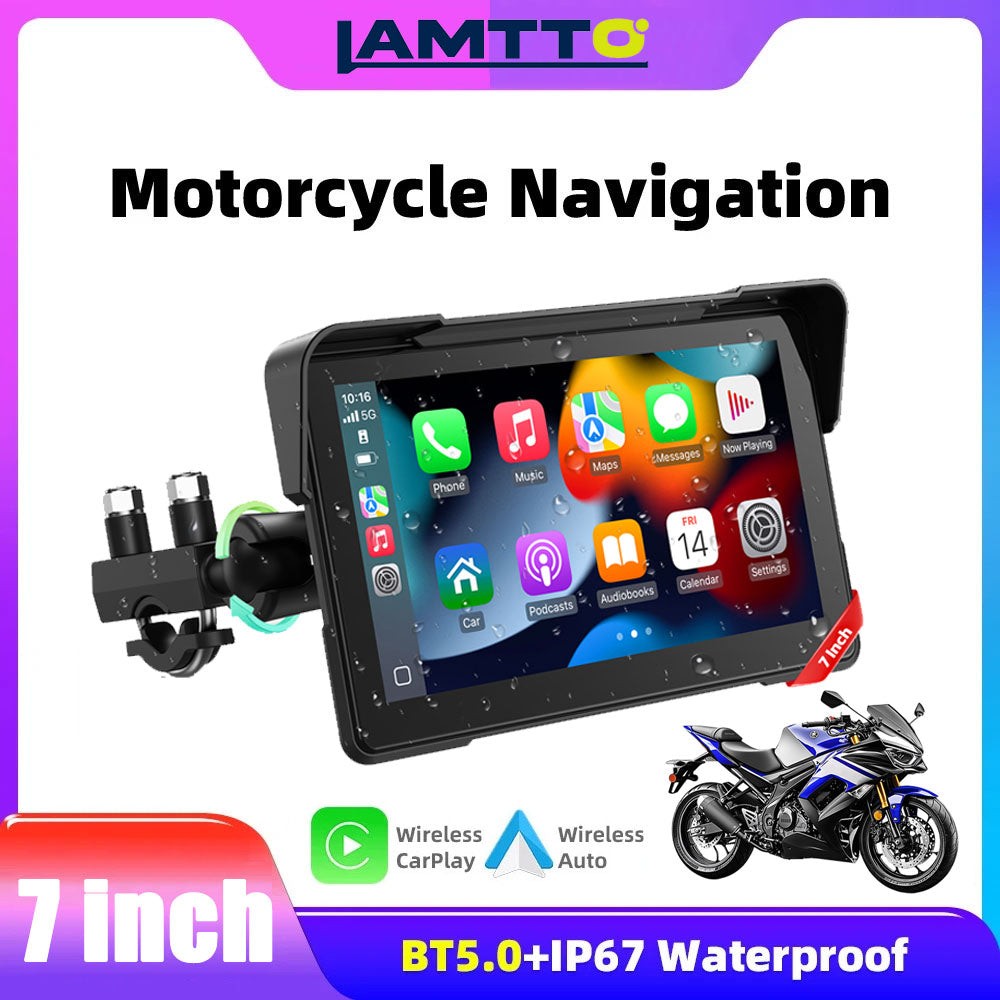 Lamtto 7in Wireless Motorcycle Stereo Apple CarPlay Android Auto Waterproof