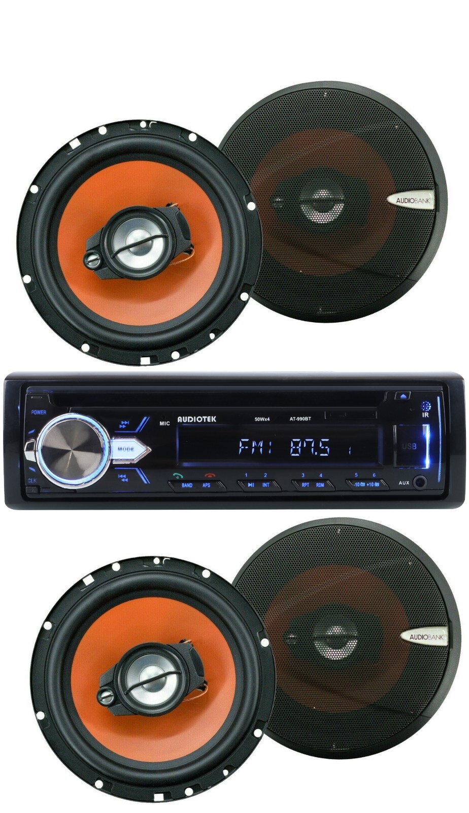 Audiotek Car Stereo CD Bluetooth AM FM Receiver + 4x 6.5″ 600W 3-Way Speakers