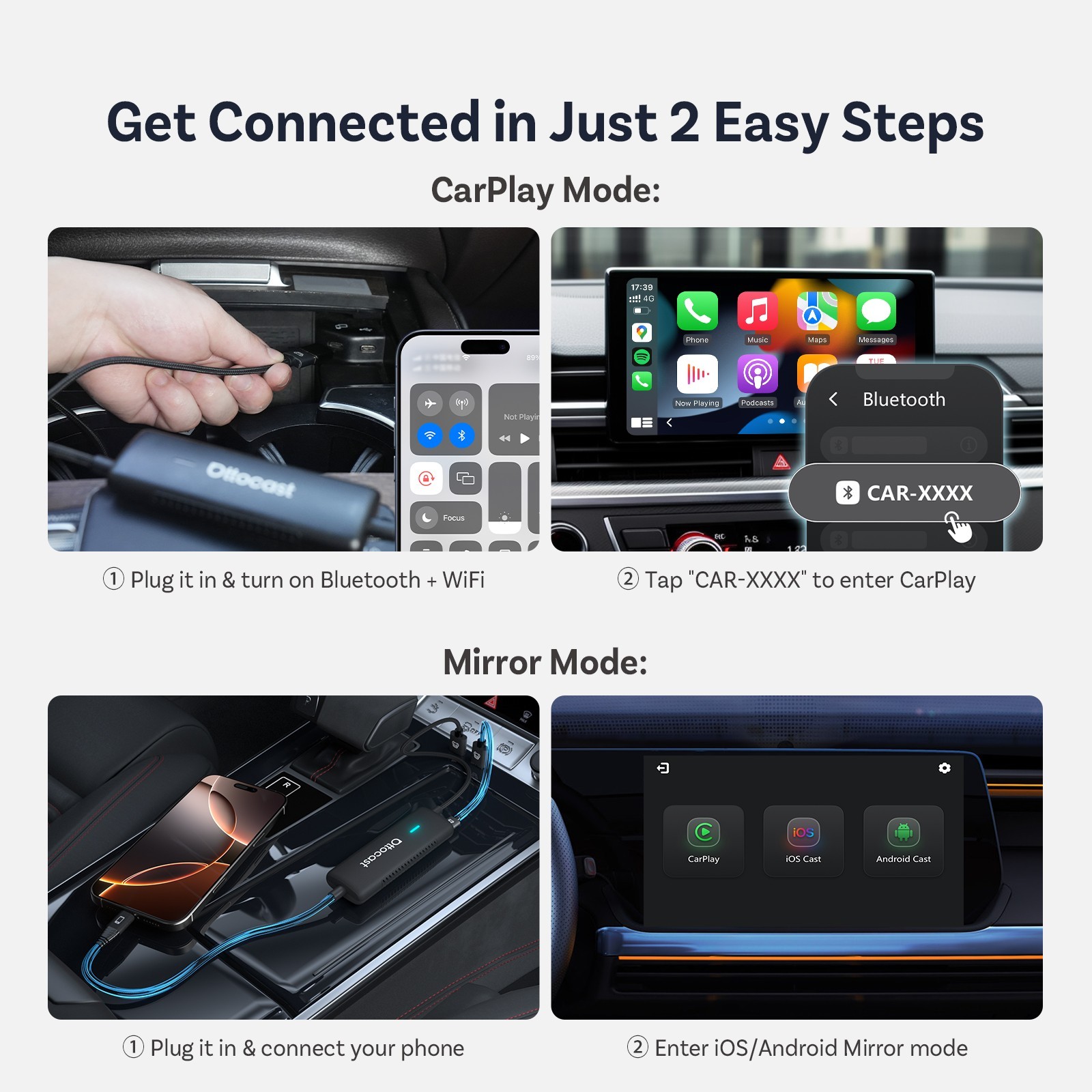Wireless CarPlay Adapter for iPhone &Android MirrorLink 4K HD Casting 27W Charge