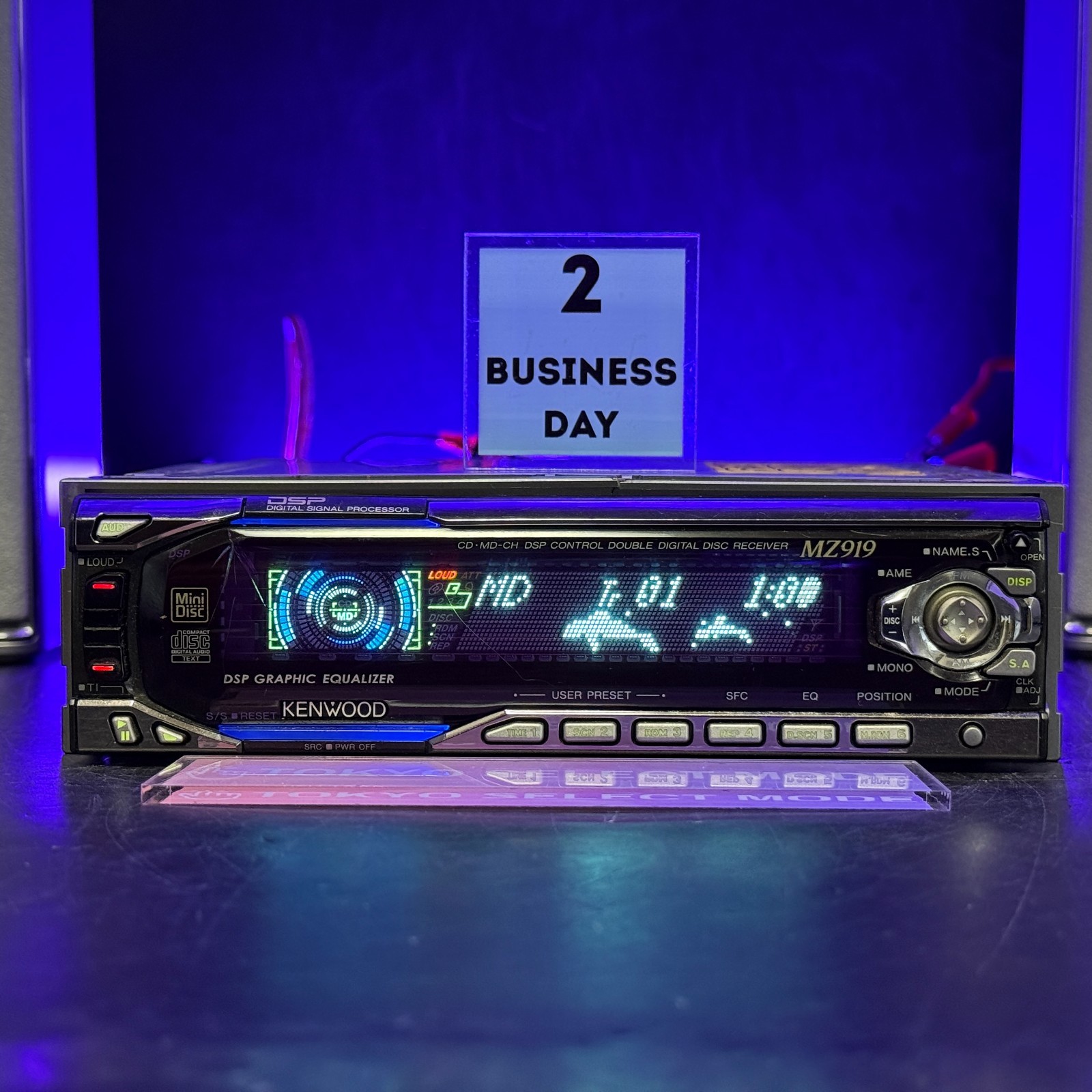 KENWOOD MZ919 1DIN Car Audio CD MD Player JDM Dolphin Display Tested In Stock