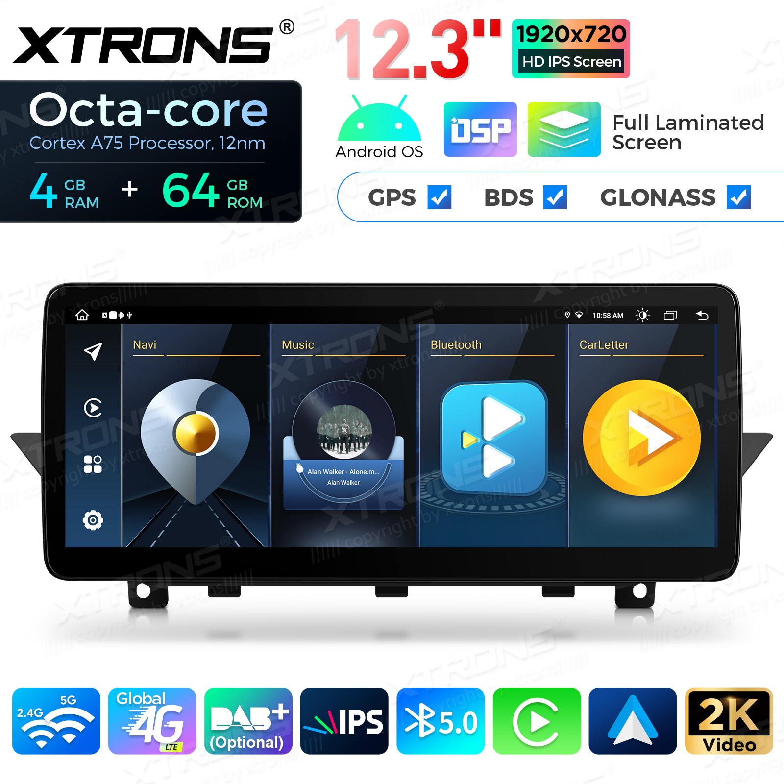 12.3″ Android 14 4G 8-Core 4+64GB CarPlay Car Screen Upgrade WiFi For BMW X1 E84