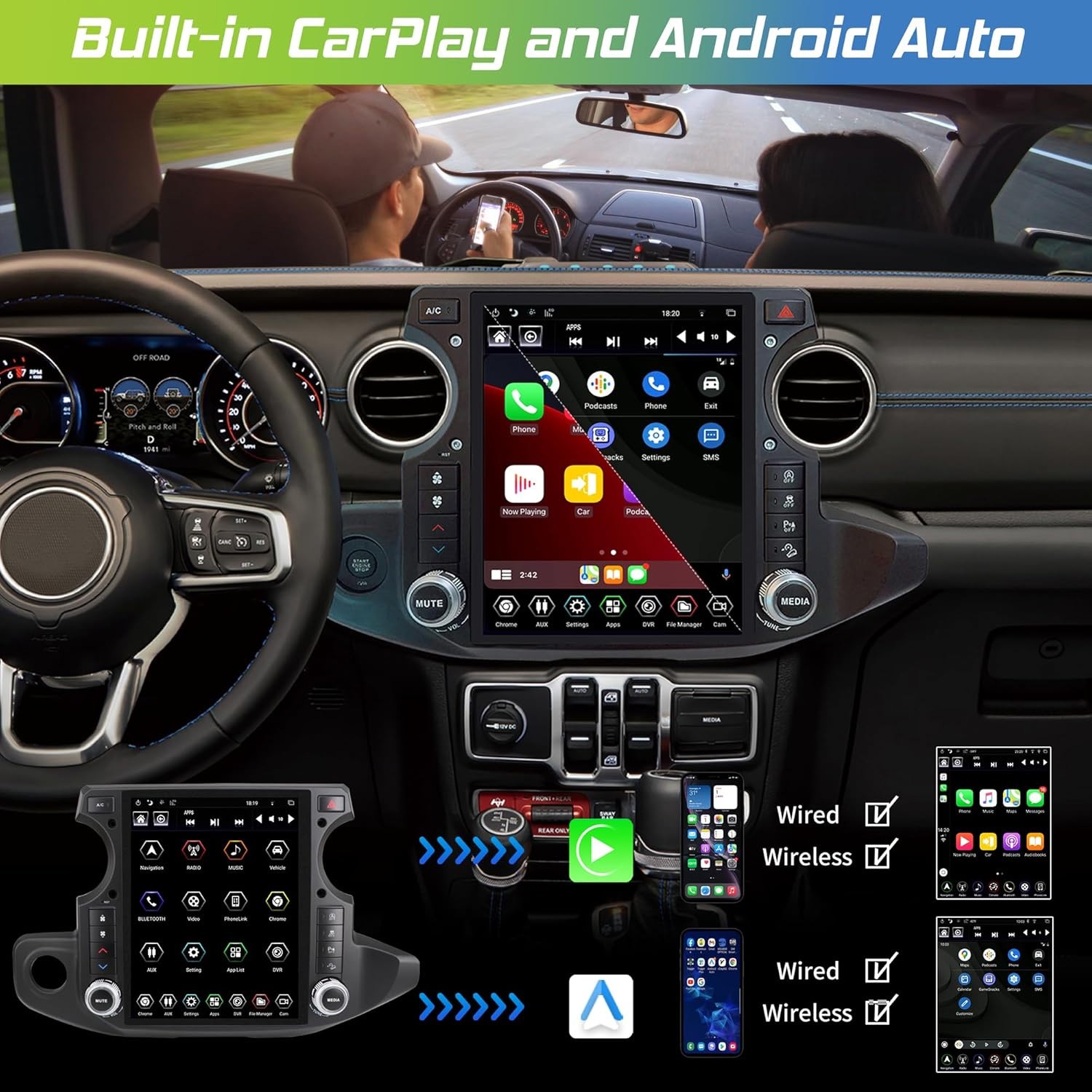 LINKSWELL 12.1″T-Style Radio Stereo for Jeep Wrangler JL Gladiator 2018-2023 GPS