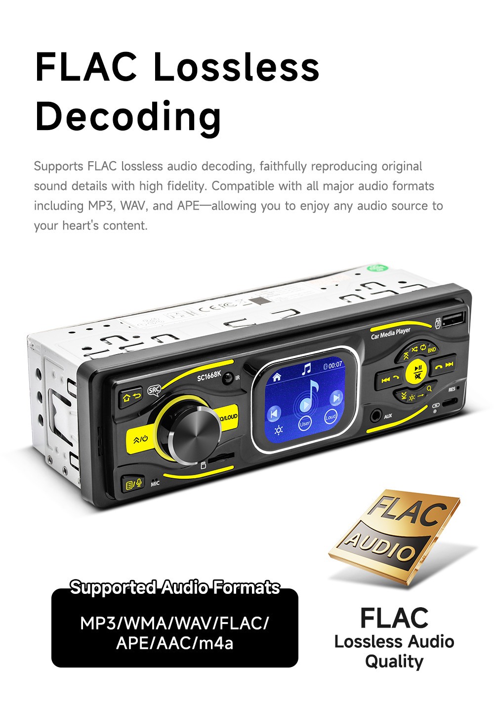Car MP3 Player Single Din Head Unit FM RCA USB SD AUX HD Screen W/Remote Control