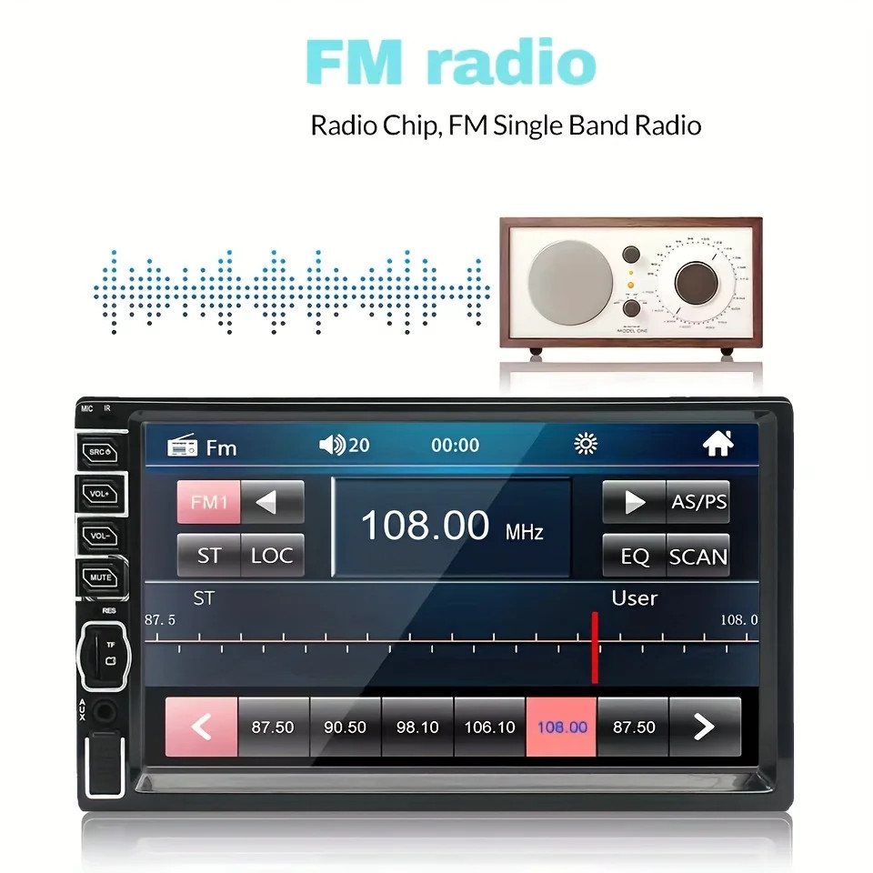 7 Inches Car Radio Stereo 1DIN Bluetooth FMB AUX Audio MP5 Player + Camera