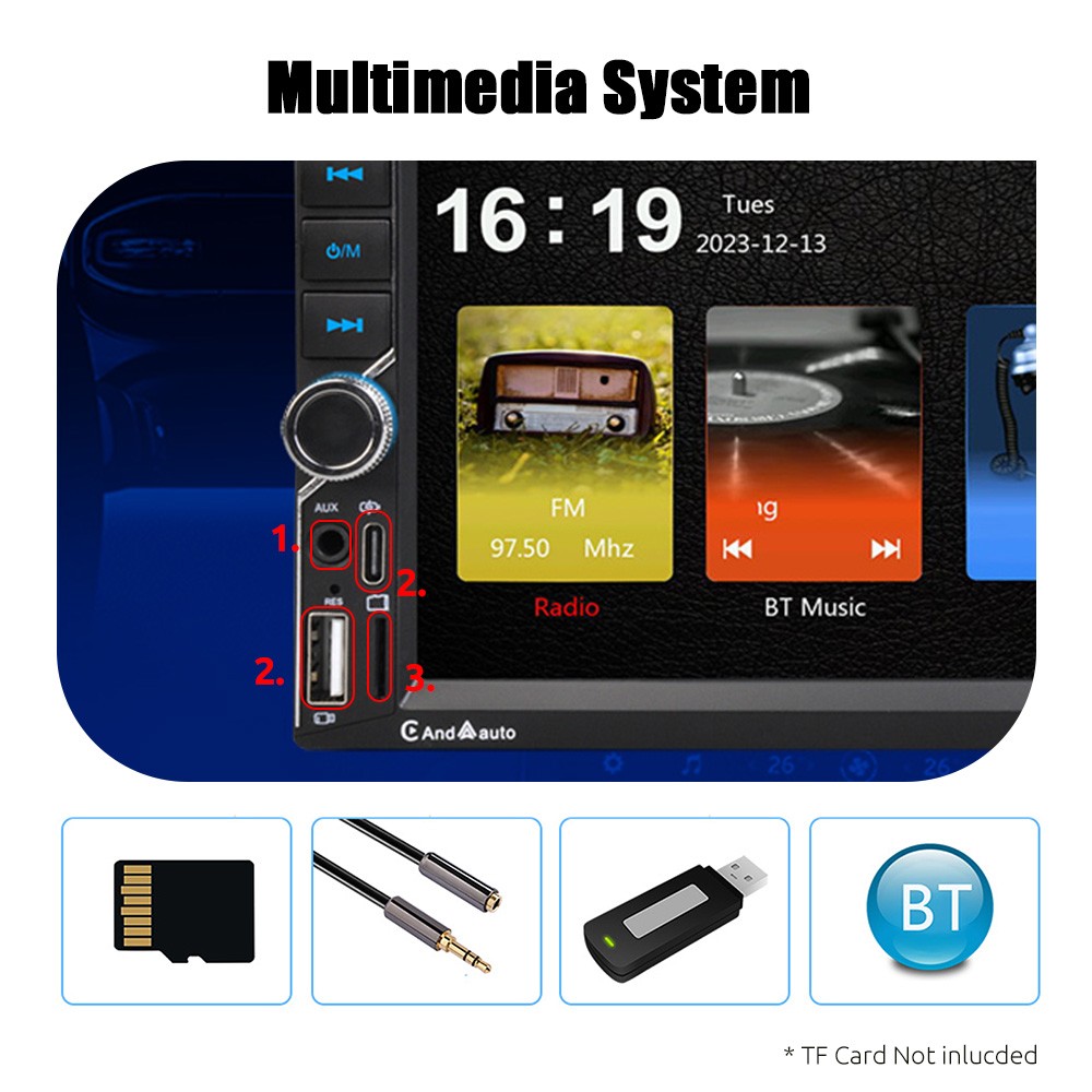 Car Stereo Radio 1DIN 7 Inch IPS Screen FM Bluetooth MP5 AUX USB TF FM 7 Colors