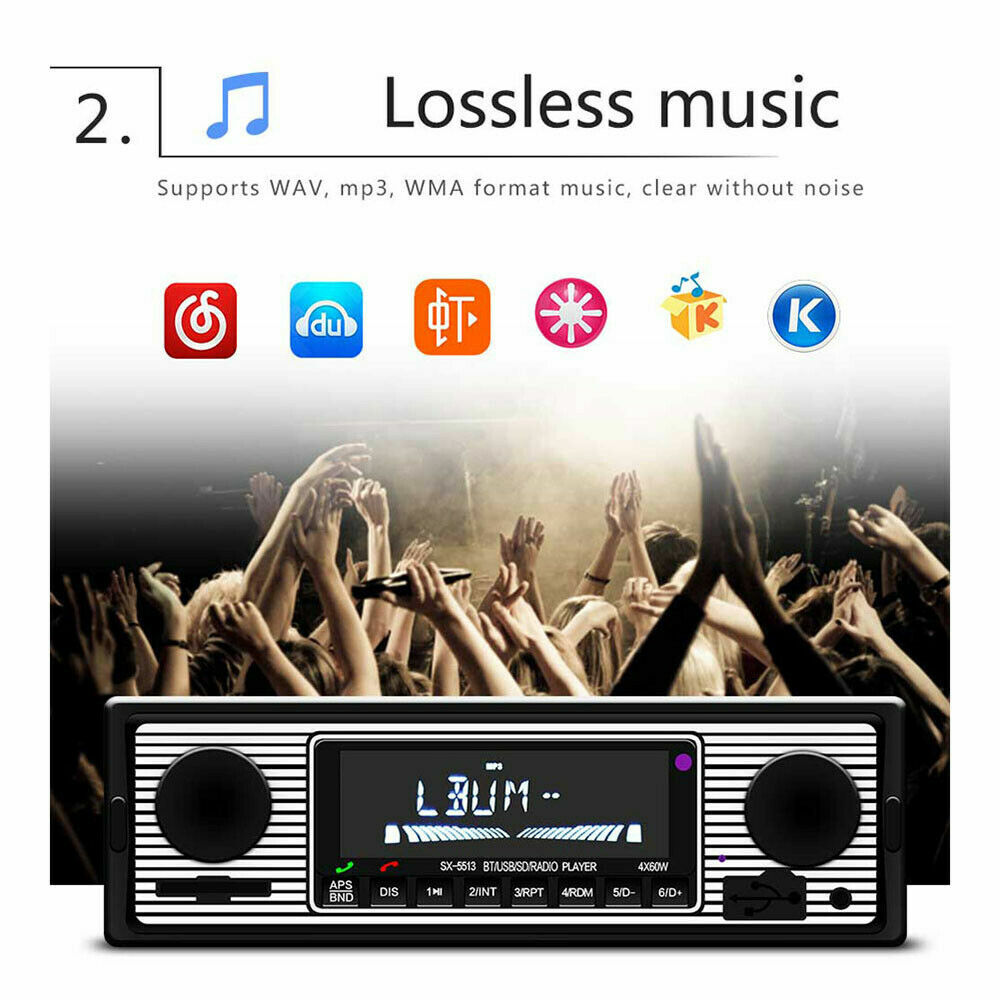 Vintage Bluetooth FM Radio Car Stereo MP3 Player USB AUX Audio Receiver