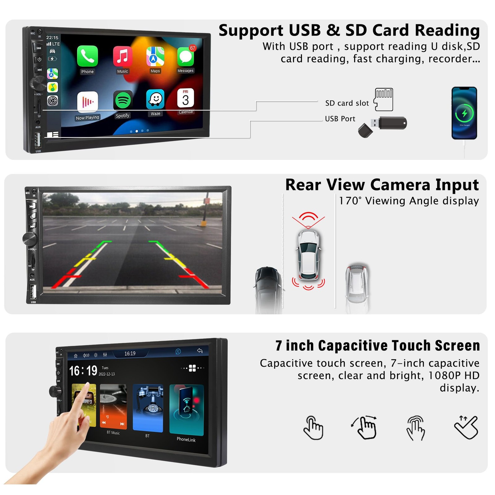 Estereo De Doble Din Với Carplay Inalambrico Y Camara A Prueba De Agua