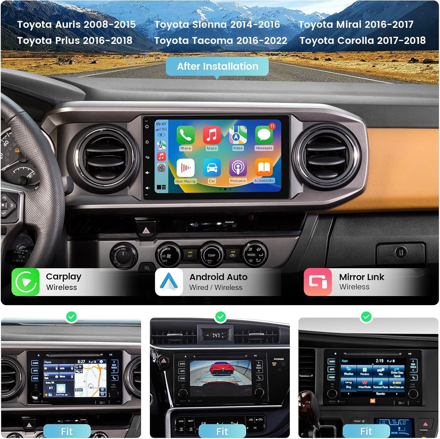 Roadanvi 9″ Car Stereo for Toyota Tacoma 16-22/Corolla 17-18/Sienna 14-16 WIFI
