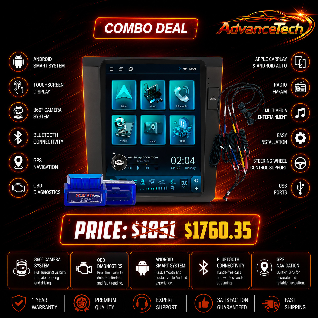 Combo Deal Holden VE Series I 11″ Stereo with 360 Cam & OBD