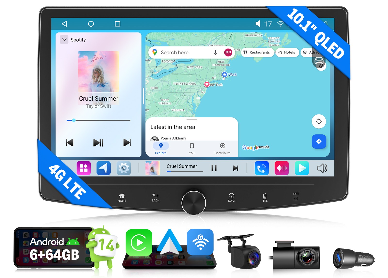 10.1″ Octa Core 2 DIN Car Head Unit Radio Wireless CarPlay GPS Navi 4G DSP FM/AM