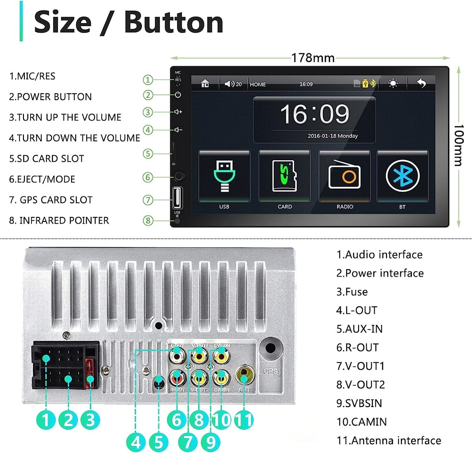 7″ Estereo De Pantalla Para Coche Carro Mp5 Tf Usb Aux Subwoofer Con CáMara Aut
