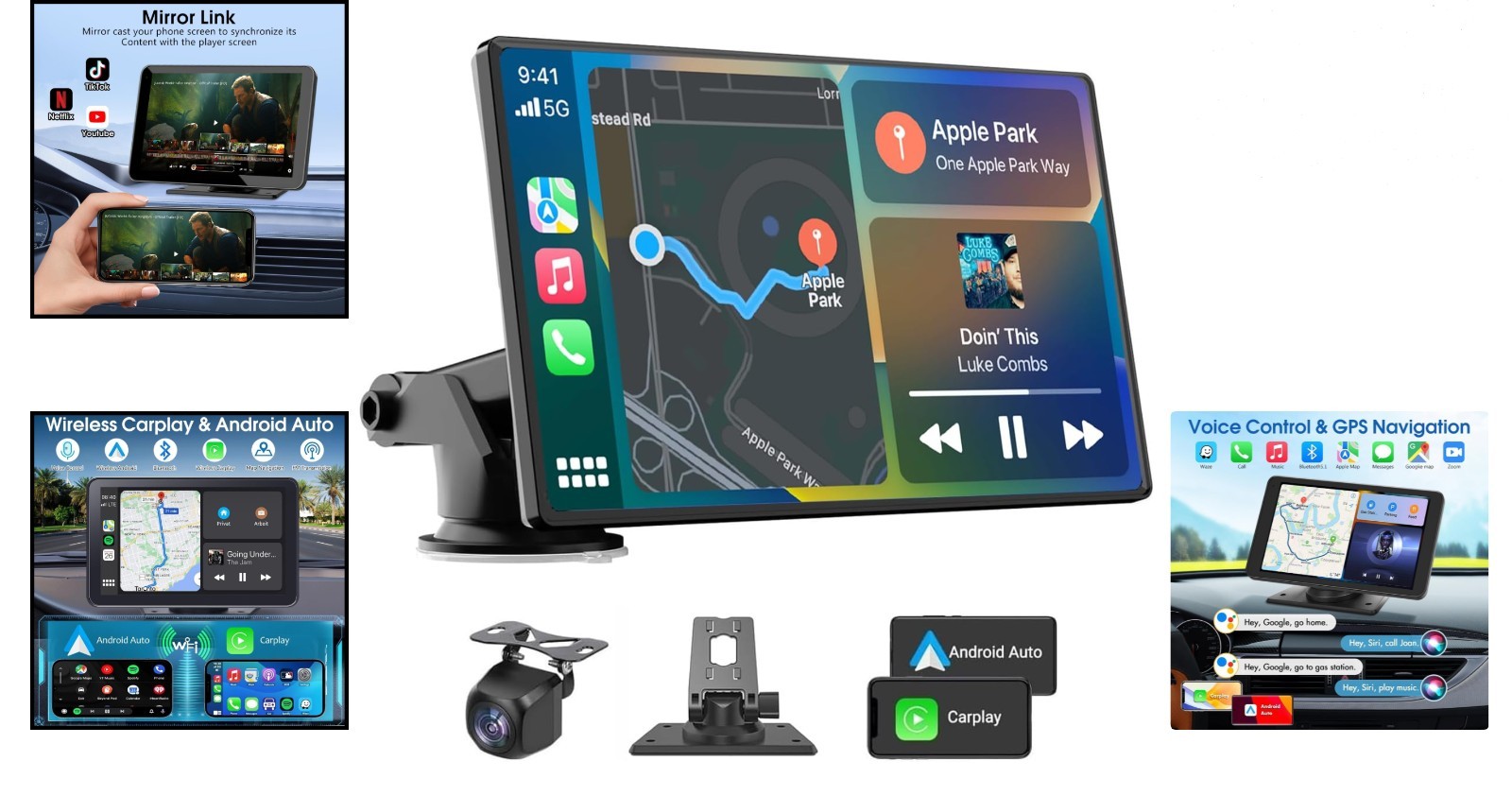 7-Inch HD Carplay Screen for Car Bluetooth GPS Backup Camera Android Auto