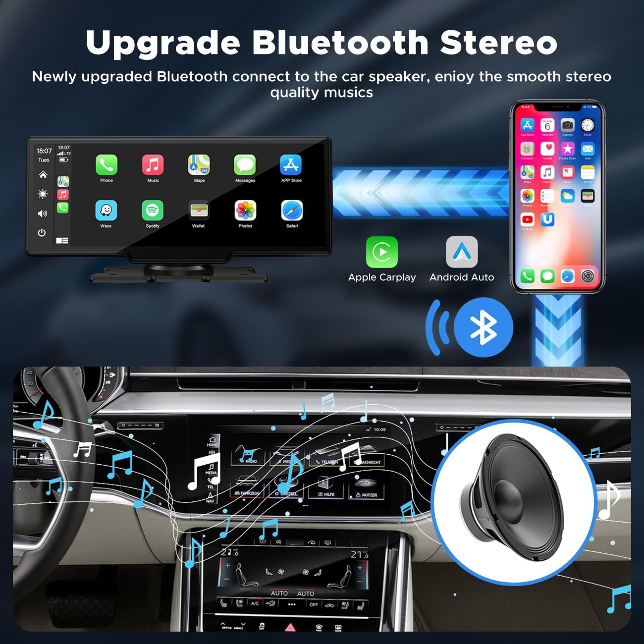 9.26″ Wireless Carplay And Android Auto With 2.5k Dash Cam 1080p Backup Camera P