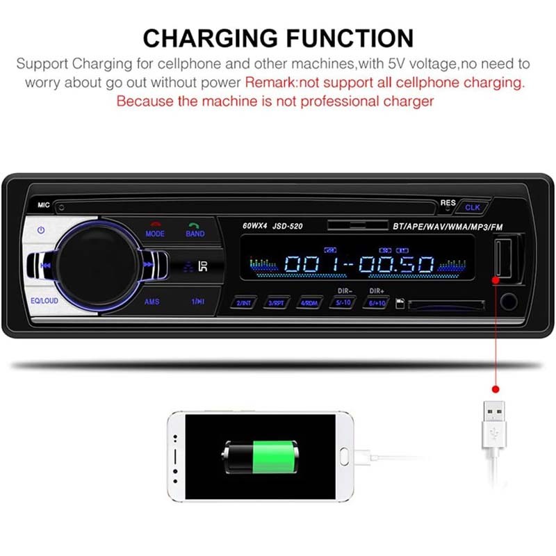Single 1 Din Car radio MP3 Player USB/AUX/TF FM In-Dash Digital Screen Bluetooth
