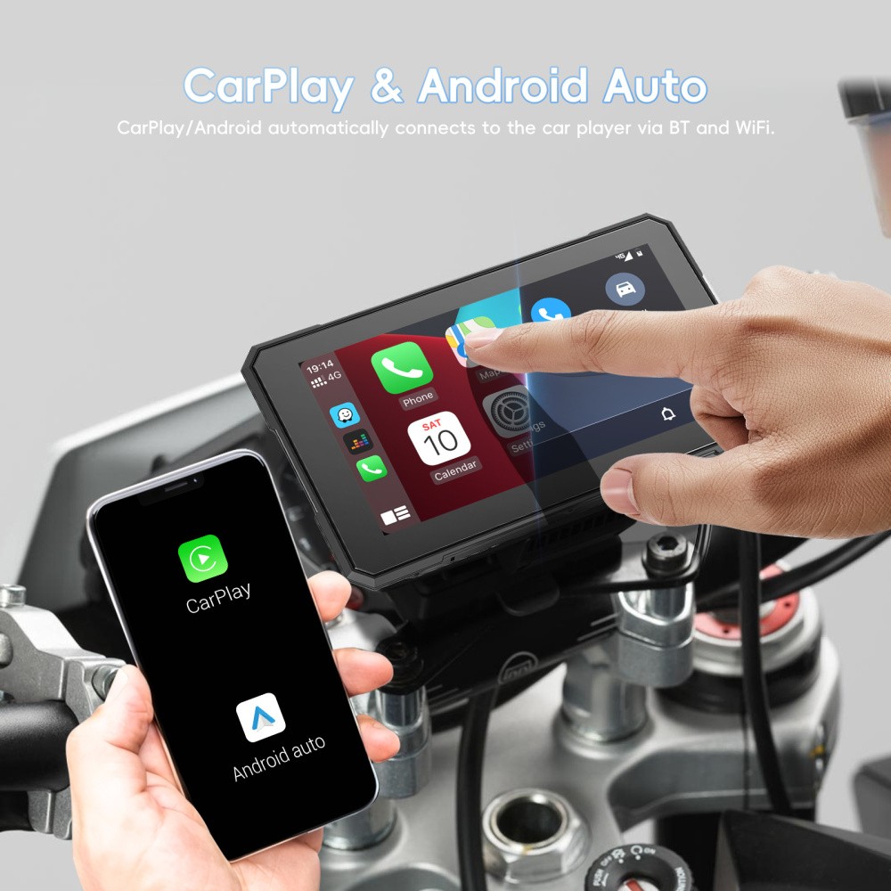 5″ Motorcycle Carplay Navigation Wireless CarPlay Android Auto IP67 Touch Screen