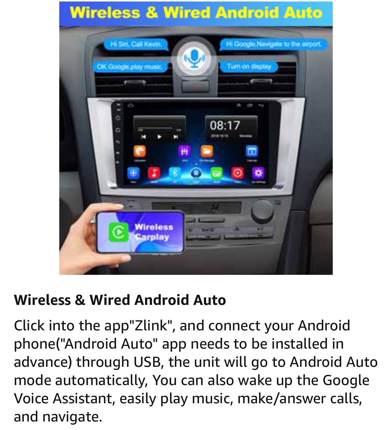 Car Radio Stereo for Toyota Camry 2006-2011 Carplay&Android Auto&Mirrolink, SWC