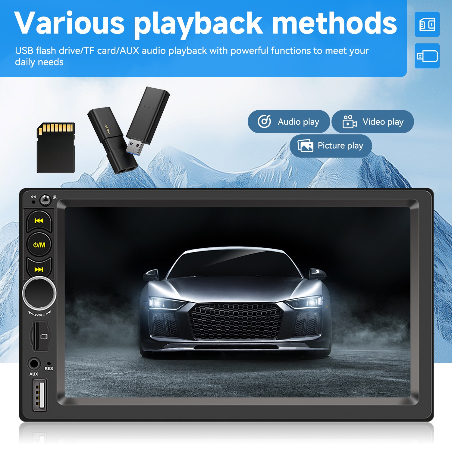 2DIN Double 7” Touchscreen Car Stereo with Bluetooth, GPS& Apple/Android CarPlay