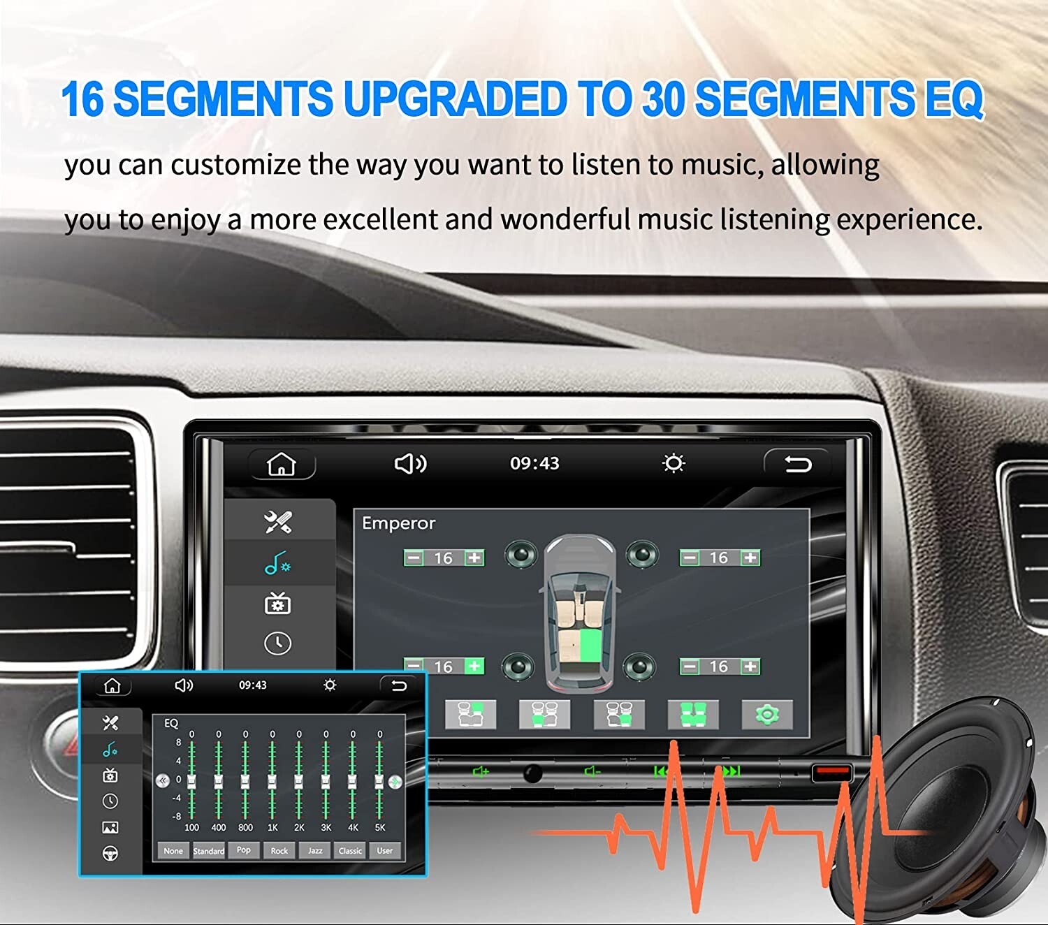 1280×720 HD Non-Glare Touch Screen Car Stereo w 30 Segment EQ,7″ Car Stereo NEW