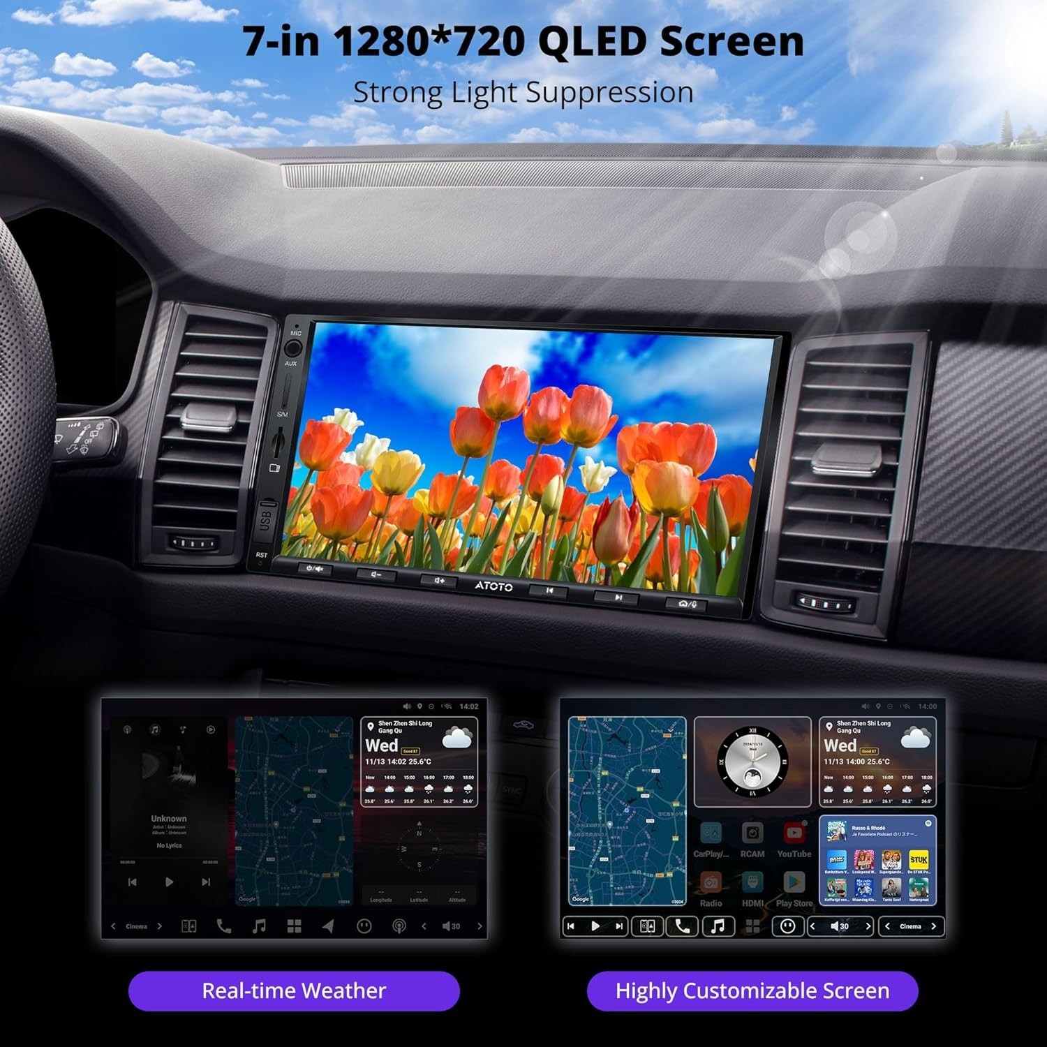 7″ Double Din Car Stereo 4G LTE WL  Dual Phone Connection BT 36B-EQ, HDMI I
