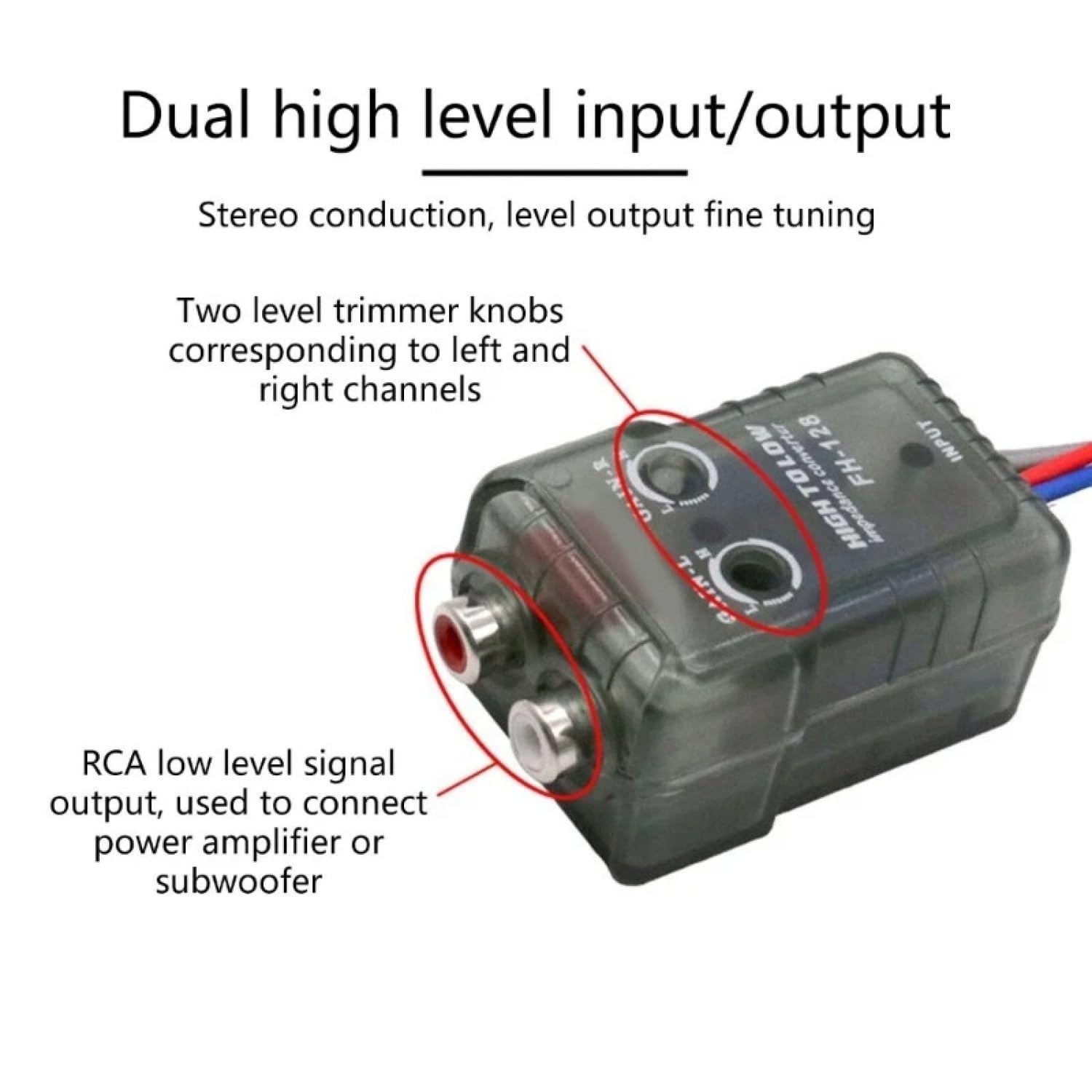 Car Stereo Hi-Low Converter for Auto Subwoofer Amplifier to RCA Adapter