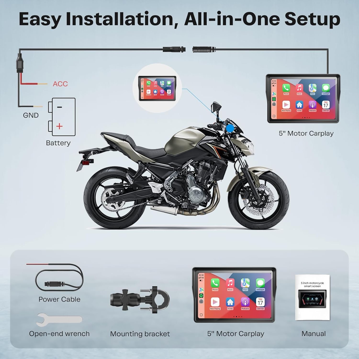 5Inch Motorcycle Wireless Carplay Apple Android GPS Navigation Google Assistant
