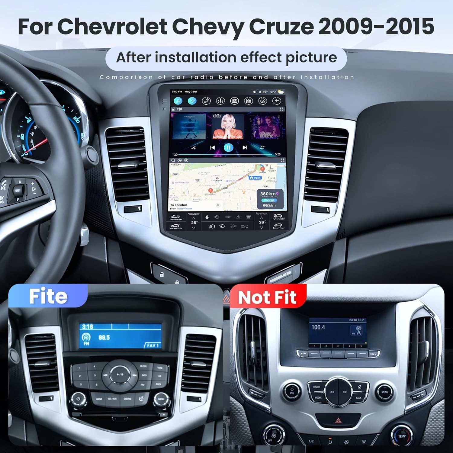 Android Upgrade Car Radio for Chevrolet Chevy Cruze 2009-2015 4Core 2G 64GB +CAM