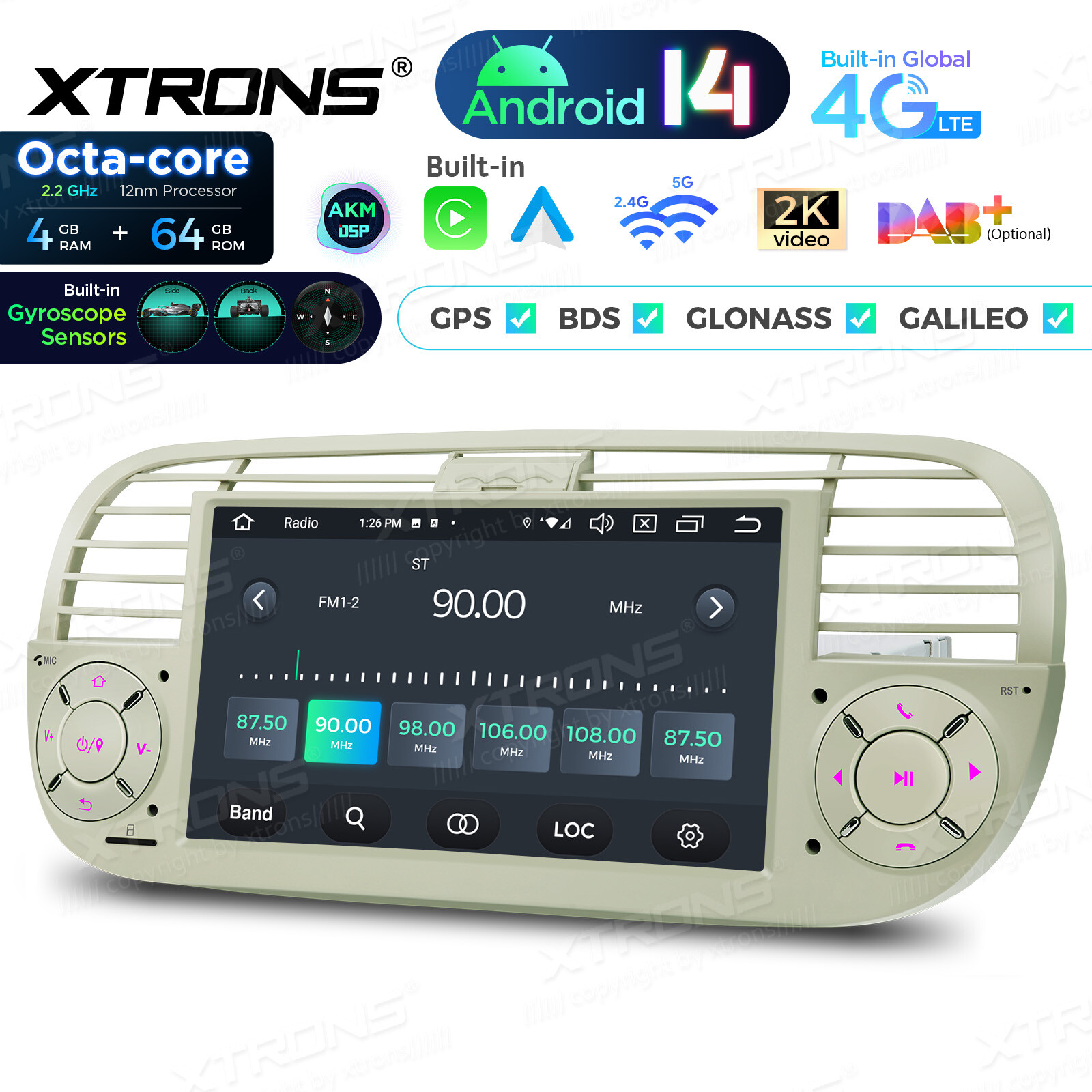 7″ Android 13 8Core Car Play GPS Sat Nav Stereo Radio for Fiat 500 2007-15 Beige