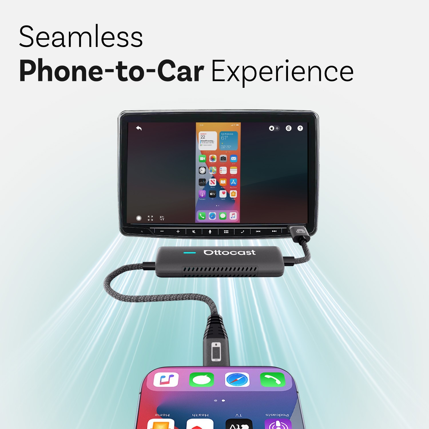 Ottocast Wireless CarPlay Adapter iPhone Android Auto Mirror Touch Plug & Play