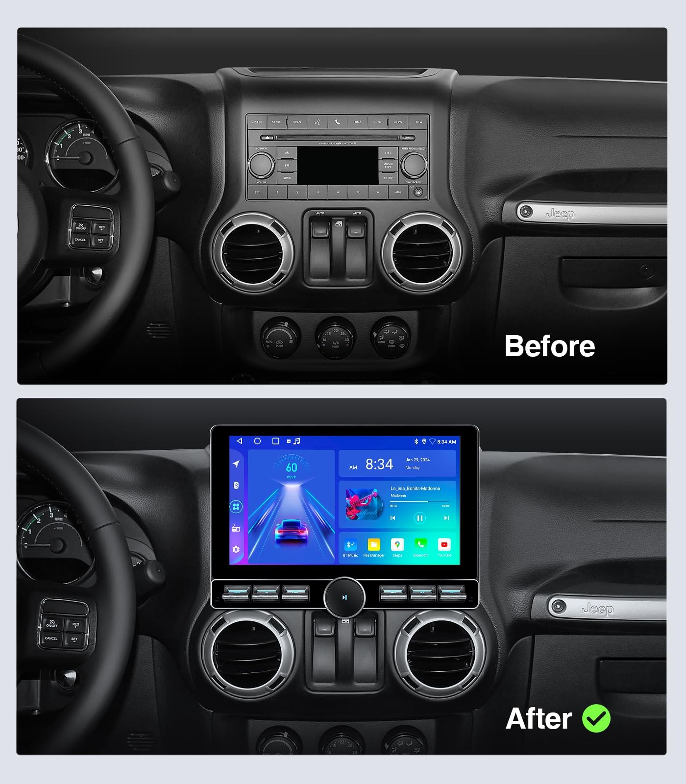 4G+64GB Car Stereo for Jeep Wrangler JK 2007-2018, Dodge Ram 1500 2500 Radio …