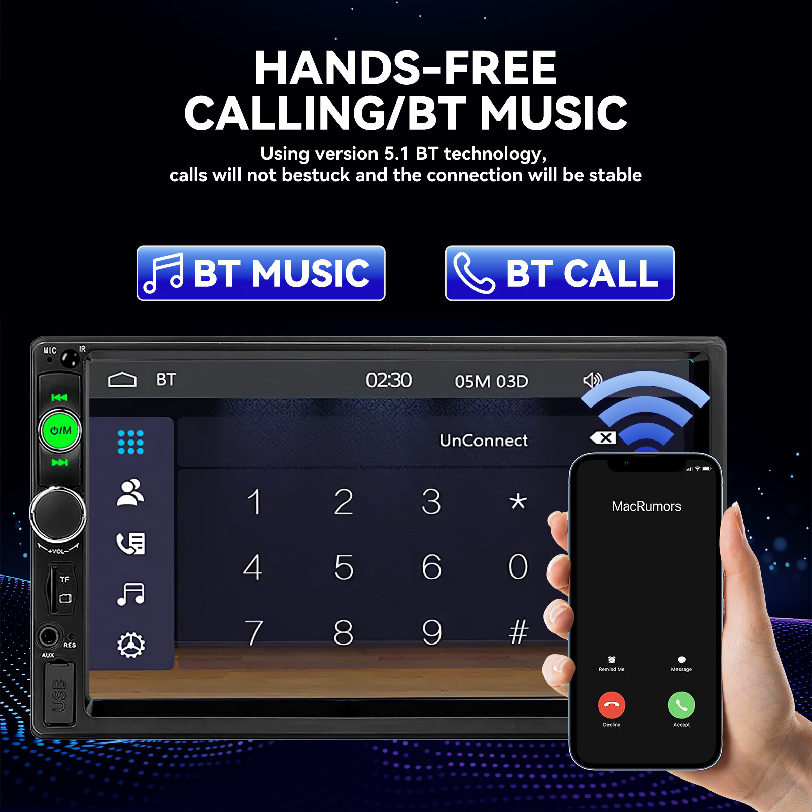 Single 1/2 Din Touch Screen Stereo Bluetooth Radio Car Apple/Android Carplay GPS