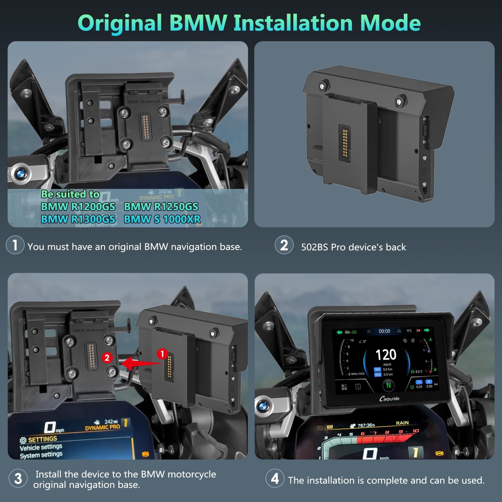CARPURIDE W502BS PRO for BMW Motorcycle CarPlay & Android Auto Dual Bluetooth…