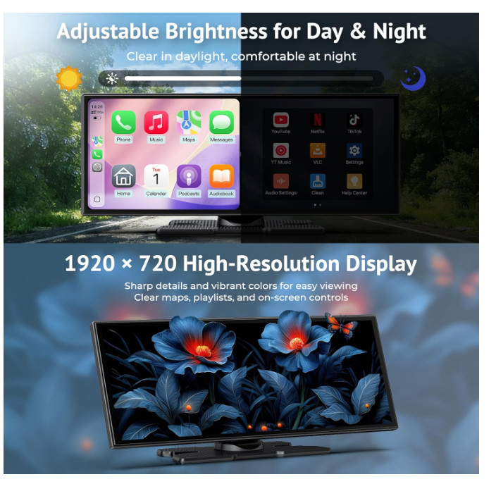 11.26″ Wireless CarPlay Screen for Car, Portable CarPlay & Android Backup Camera