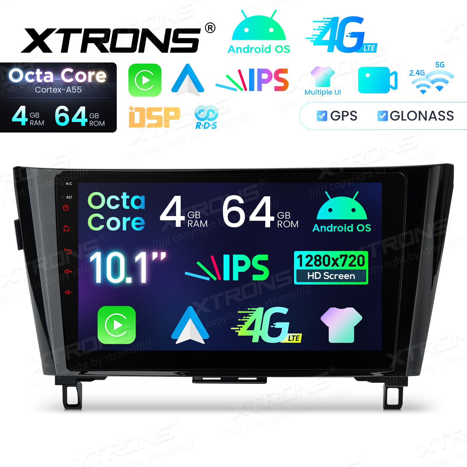 10.1″ Android Radio for Nissan Rogue 2014-2018 8-Core 4GB+64GB BT 4G LTE CarPlay