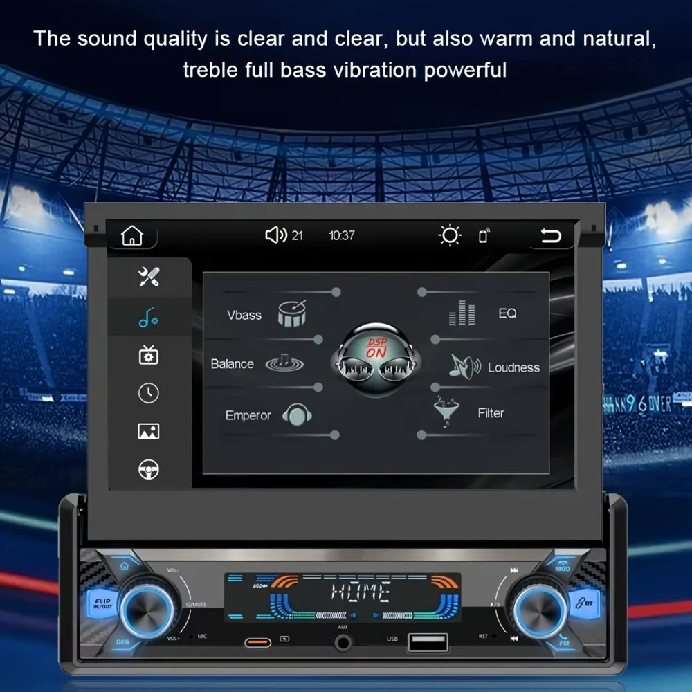 1 Din Car Stereo 7in Touchscreen MP5 Player Wired Carplayer Android Auto, BT
