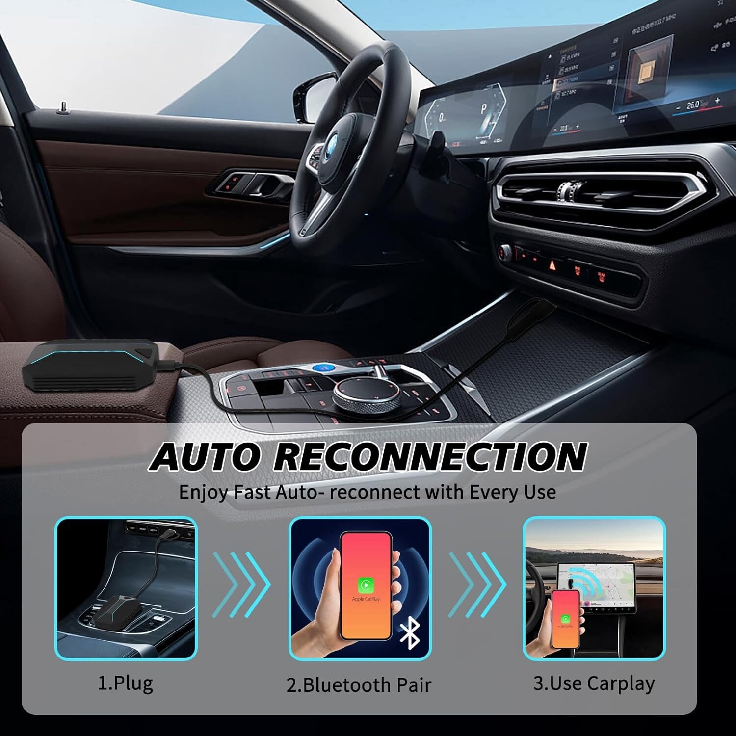 Wireless CarPlay Adapter Compatible with Cars from 2015 and iPhone iOS 10+
