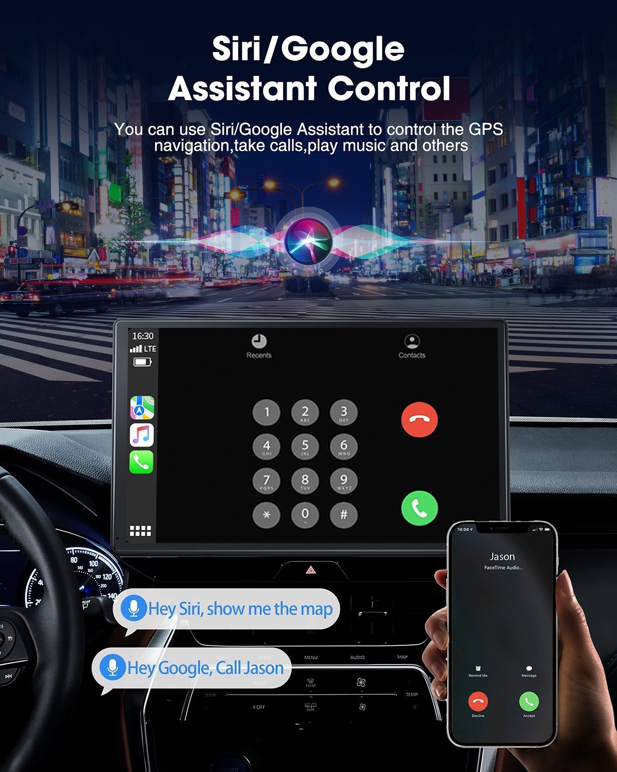 9″ Portable Wireless Apple CarPlay Android Auto Touch Screen Radio w/ Rear Cam